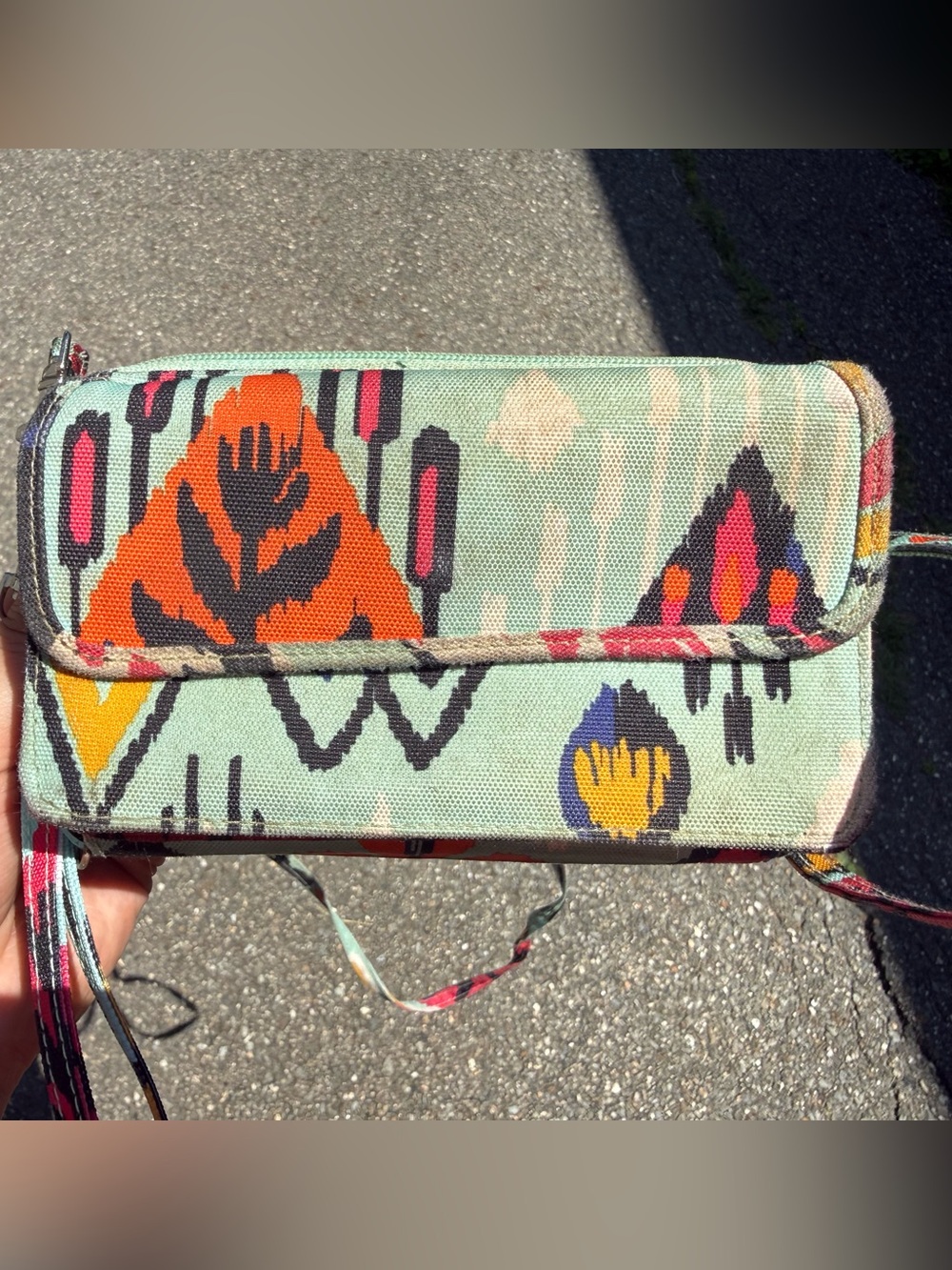 Vera Bradley Mint Canvas Crossbody with Orange, Yellow, Pink and Navy Accents